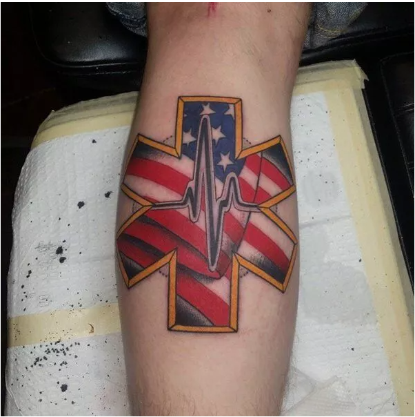 Heart Beat American Flag Tattoo