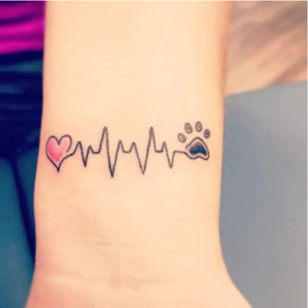 HEART BEAT TATTOO WITH TINY HEART TATTOO AND PET PAW